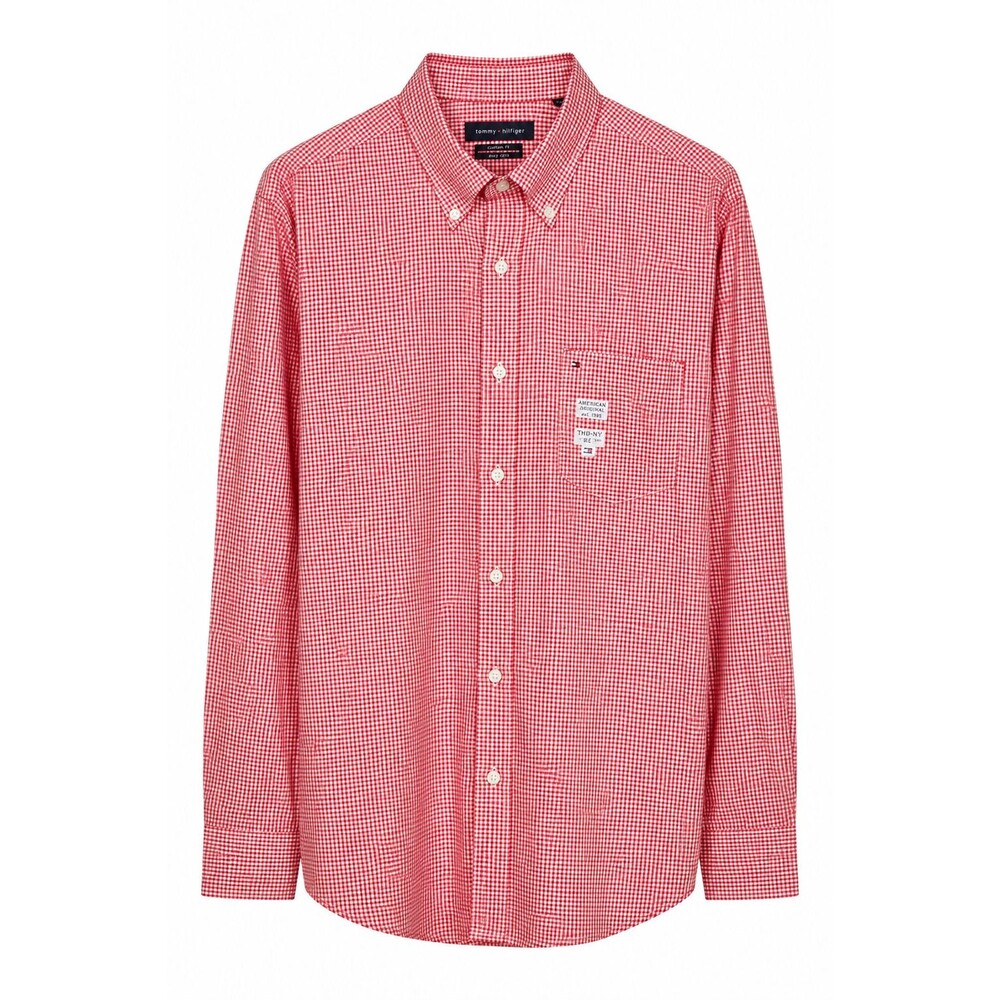 Tommy Hilfiger Men’s Regular Fit Wrinkle Free Gingham Shirt Red Size XL